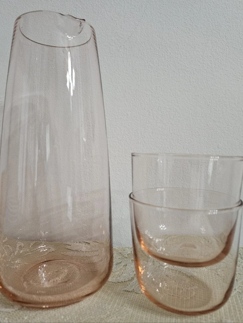 Ikea Intagande Pink Glass Carafe Pitcher & (2) Drinking Glasses Set Aaron Probyn